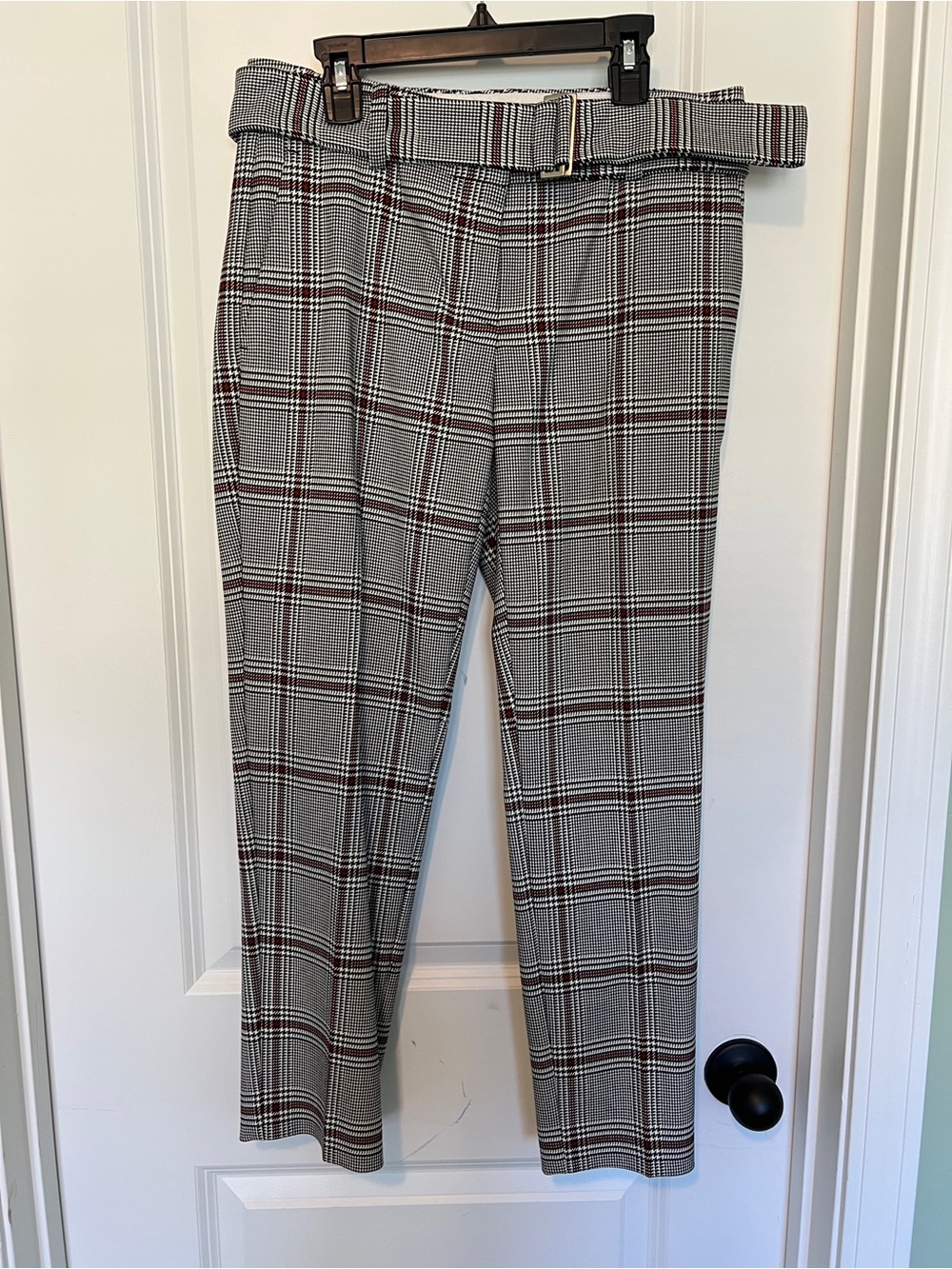 Anne TaylorTailored Women’s Pants with Belt - black, white, red houndstooth